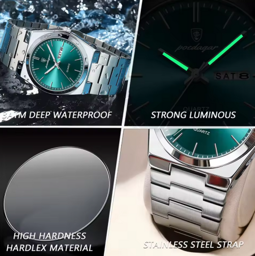 Poedagar Men's Luxury Dress Watch - Turquoise Silver